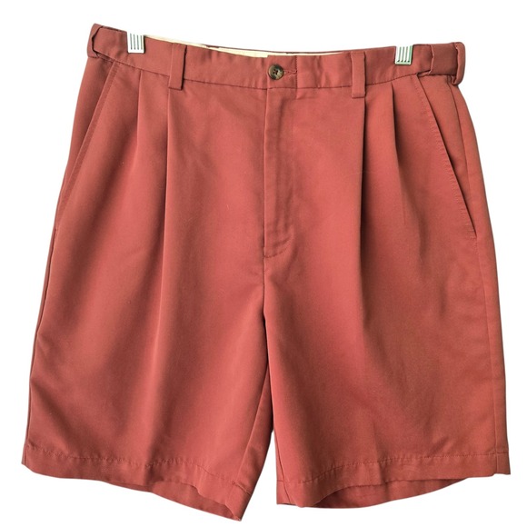 Haggar Generations Other - Haggar Generations Pleated Chino Shorts Men SZ 32 Rust Cotton Blend Relaxed Fit